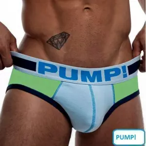 Мужские трусы брифы салатовые с голубым Pump Mint - SkyBlue Brief H69-19