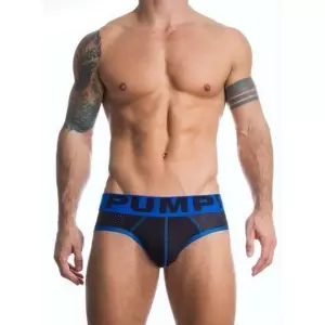 Мужские трусы брифы черные в сетку Pump Touchdown Brief Black Blue PM3-M214